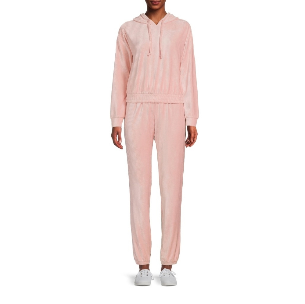 Juniors Corduroy Velour Hooded Coral Pink